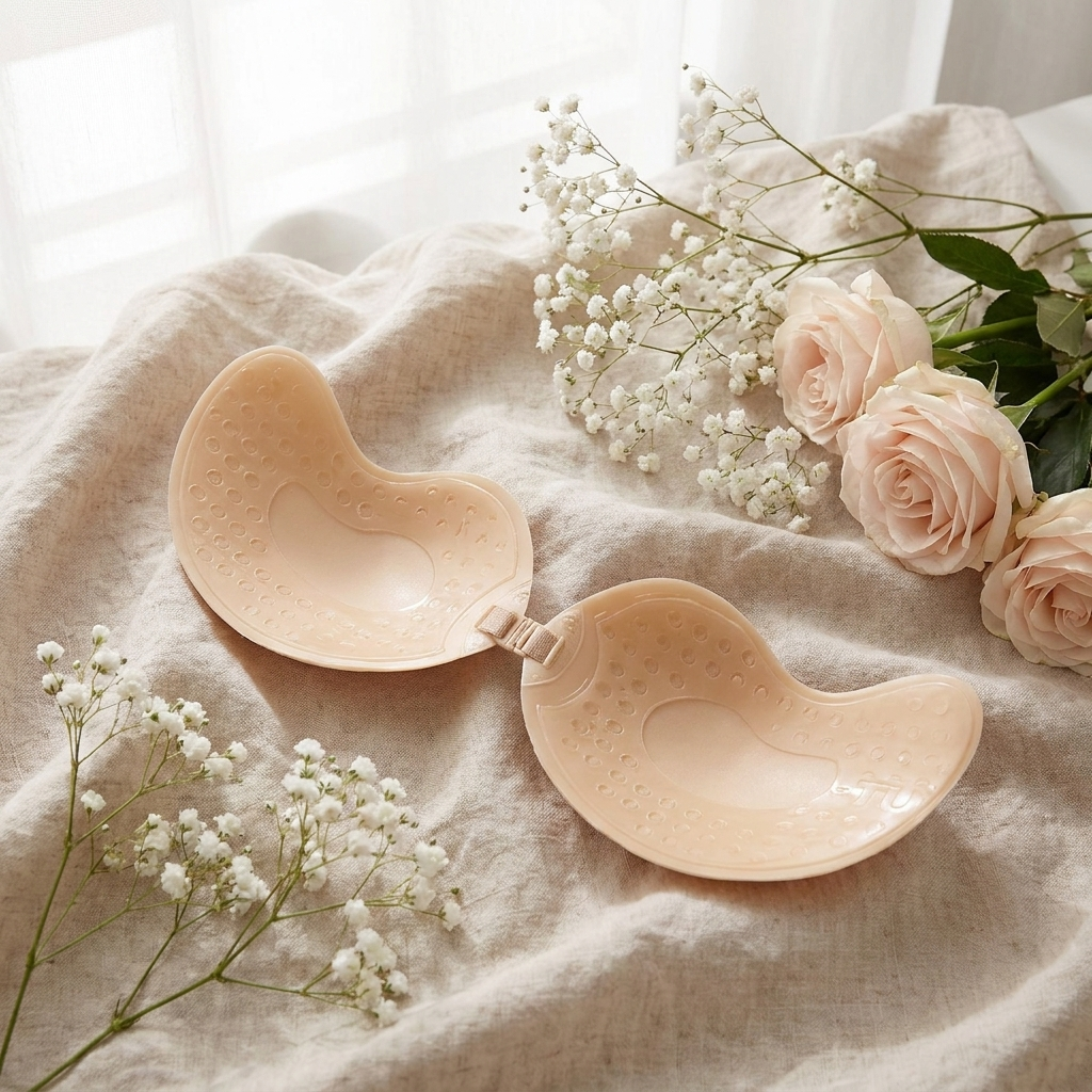 Invisible adhesive bra elegant flat lay