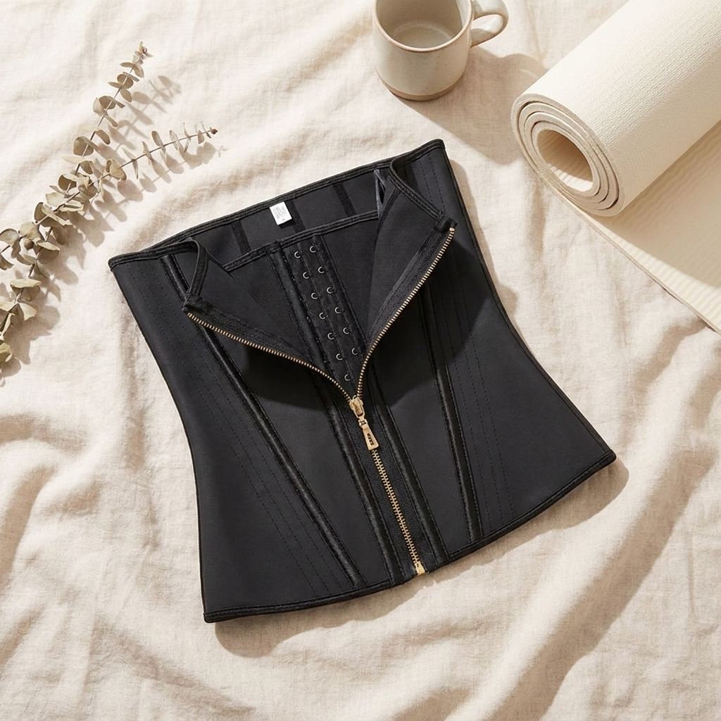 Tummy control waist trainer shapewear flat lay