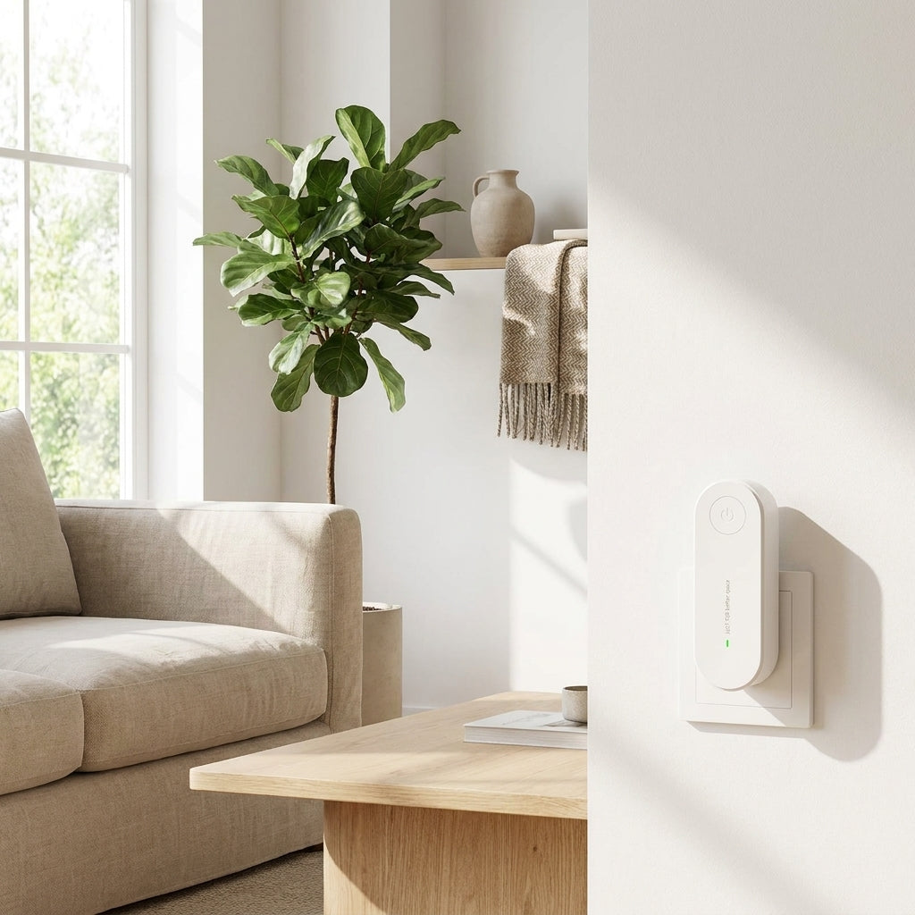 Plug-in air purifier in a modern living room