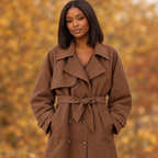 Women's Faux Suede Belted Trench Coat