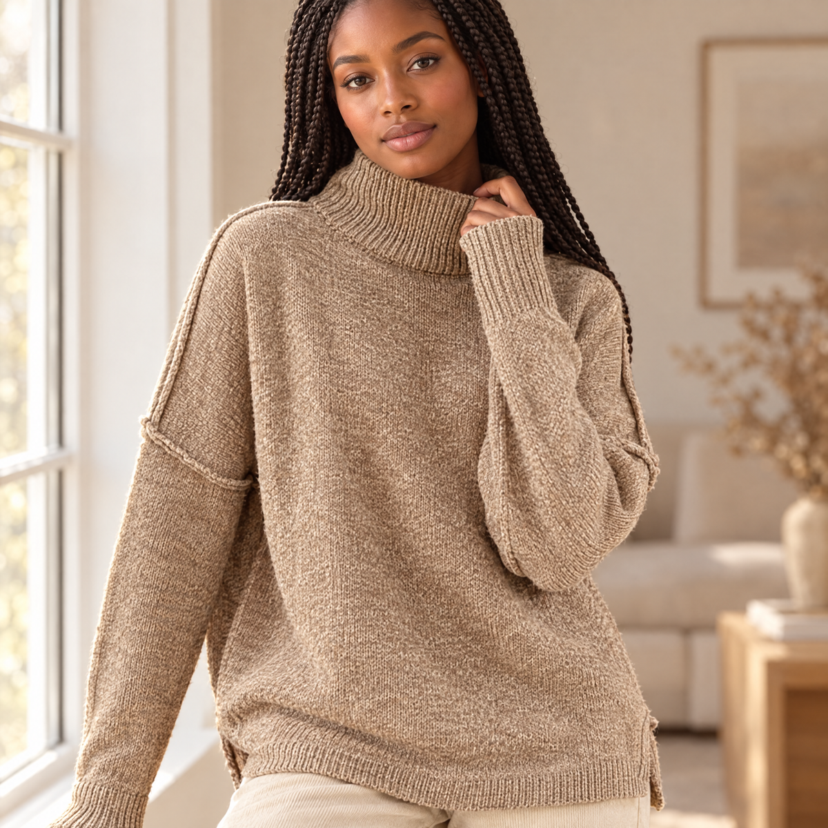 Women's High Neck Wool Blend Sweater