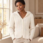 Women's Hooded Button Cable Cardigan