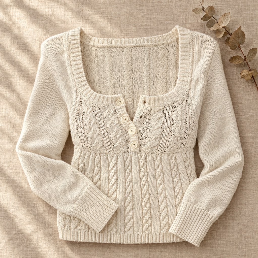 Women's Cable Knit Square Neck Sweater