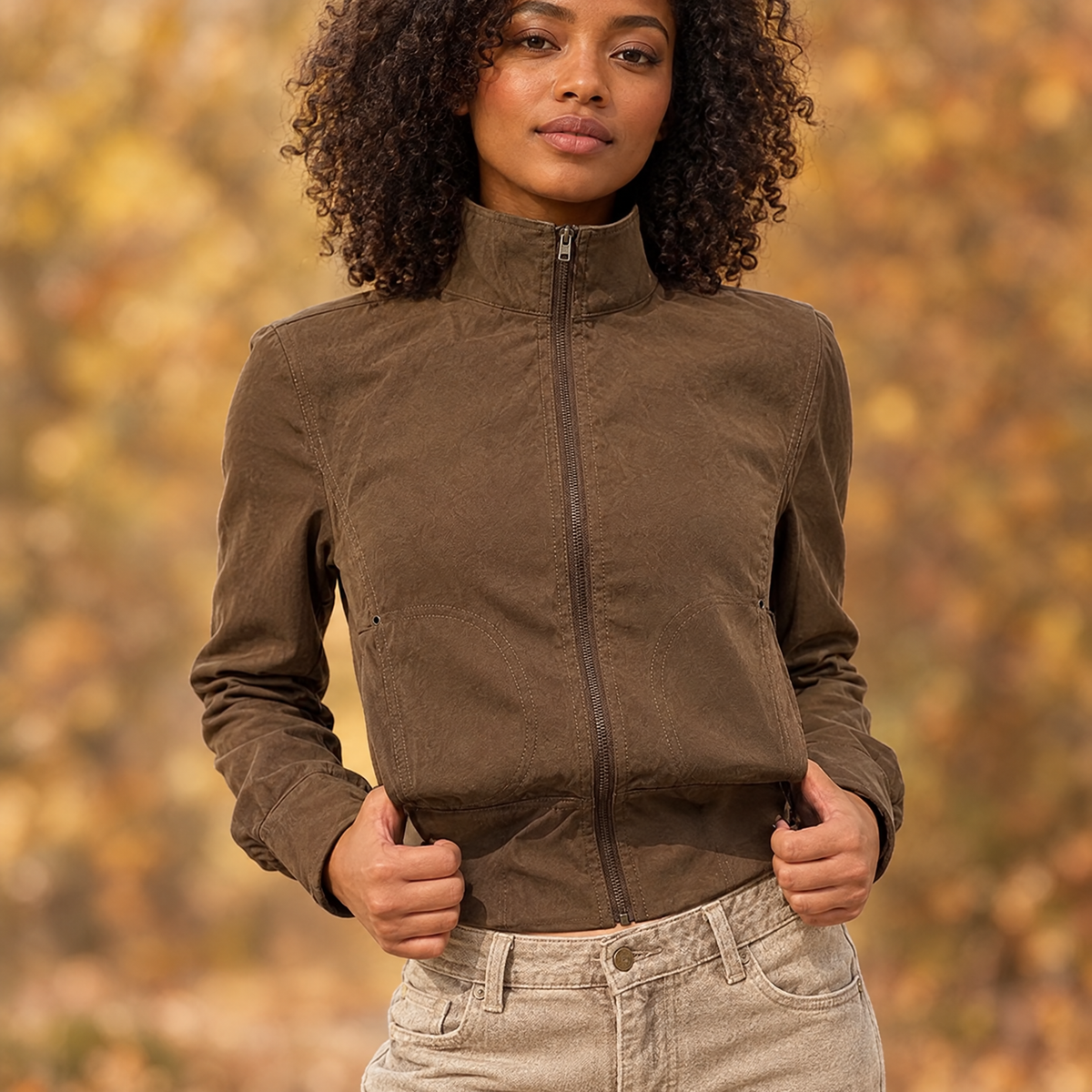 Women's Cropped Faux Leather Moto Jacket