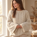 Women's Cable Knit Lantern Sleeve Sweater