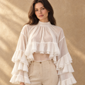 Women's Mesh Bell Sleeve Blouse
