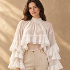 Women's Mesh Bell Sleeve Blouse