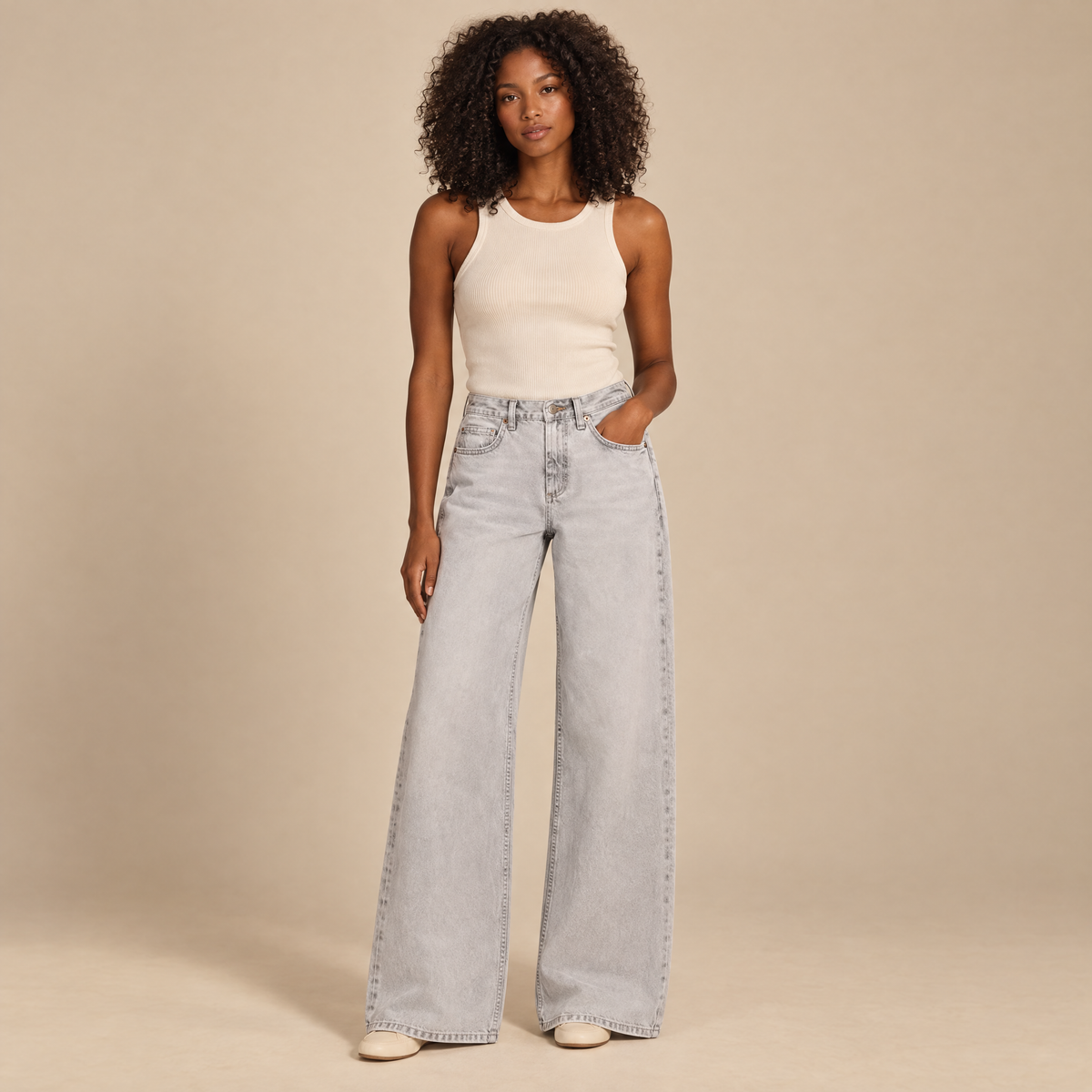 Women's Mid Waist Wide Leg Jeans