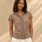 Women's Doll Collar Lace Trim Top