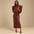 Women's PU Leather Jacket and Skirt Set
