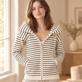 Women's Striped Zip-Up Hooded Cardigan