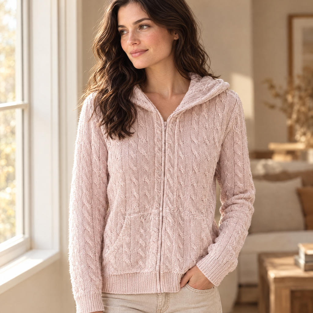 Women's Hooded Cable Knit Cardigan