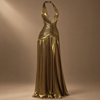 Women's Halter Neck Pleated Maxi Dress