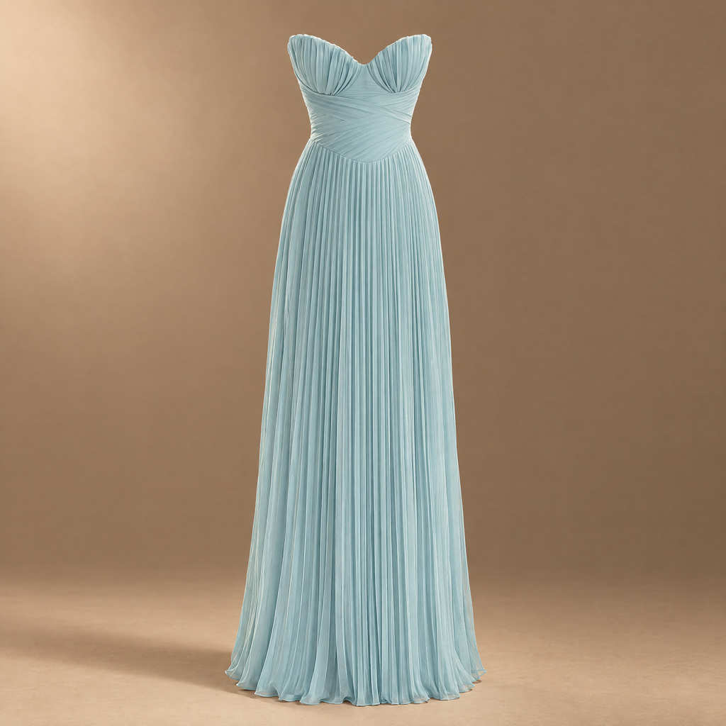 Women's Strapless Pleated Maxi Dress