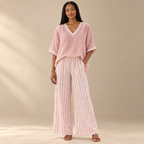 Women's V-Neck Top and Trouser Set