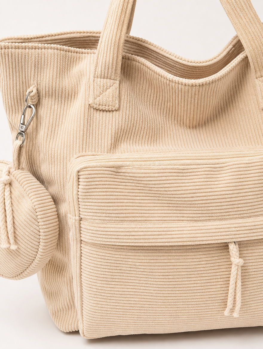 Corduroy Shoulder Tote Bag