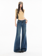 Women's Vintage Print Flared Jeans