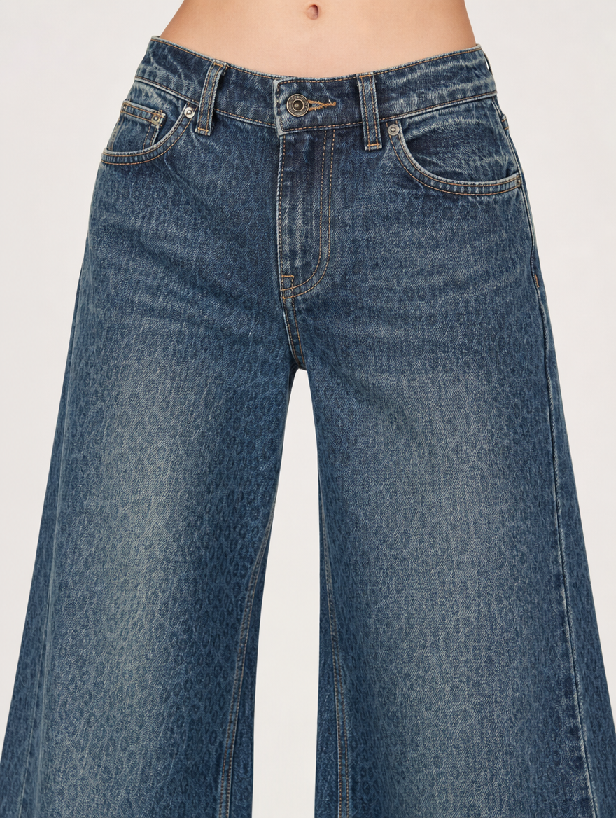 Women's Vintage Print Flared Jeans