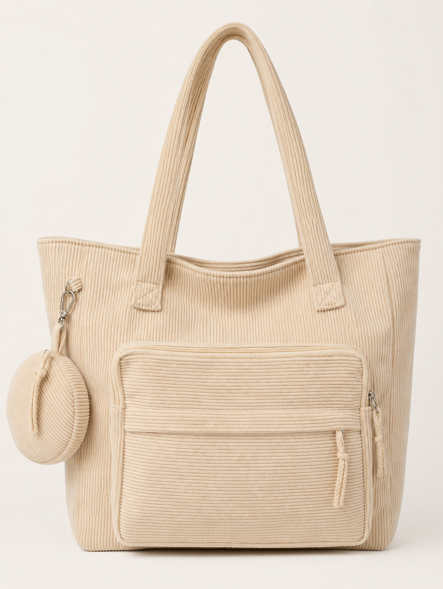 Corduroy Shoulder Tote Bag