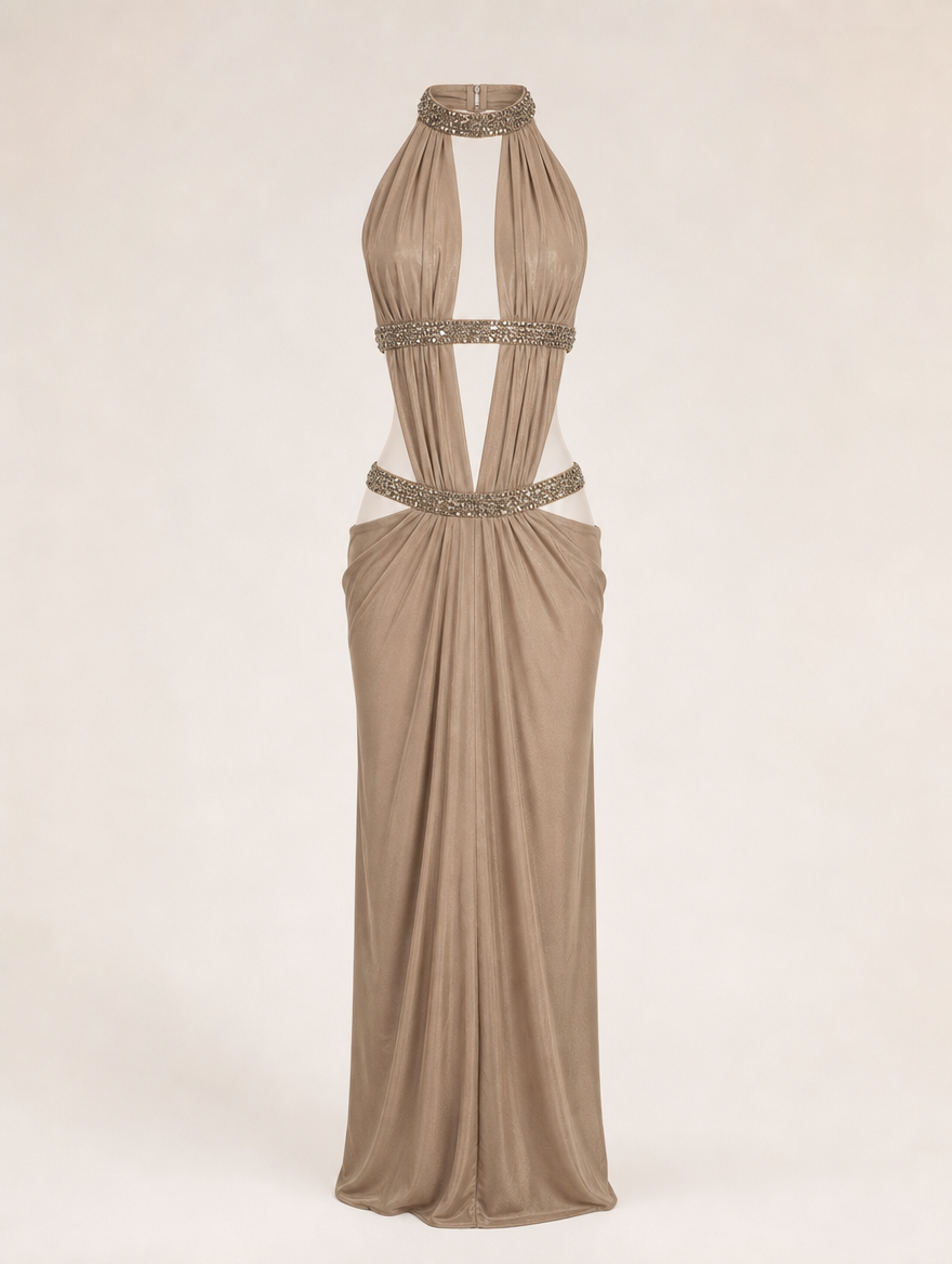 Women's Rhinestone Halter Neck Dress