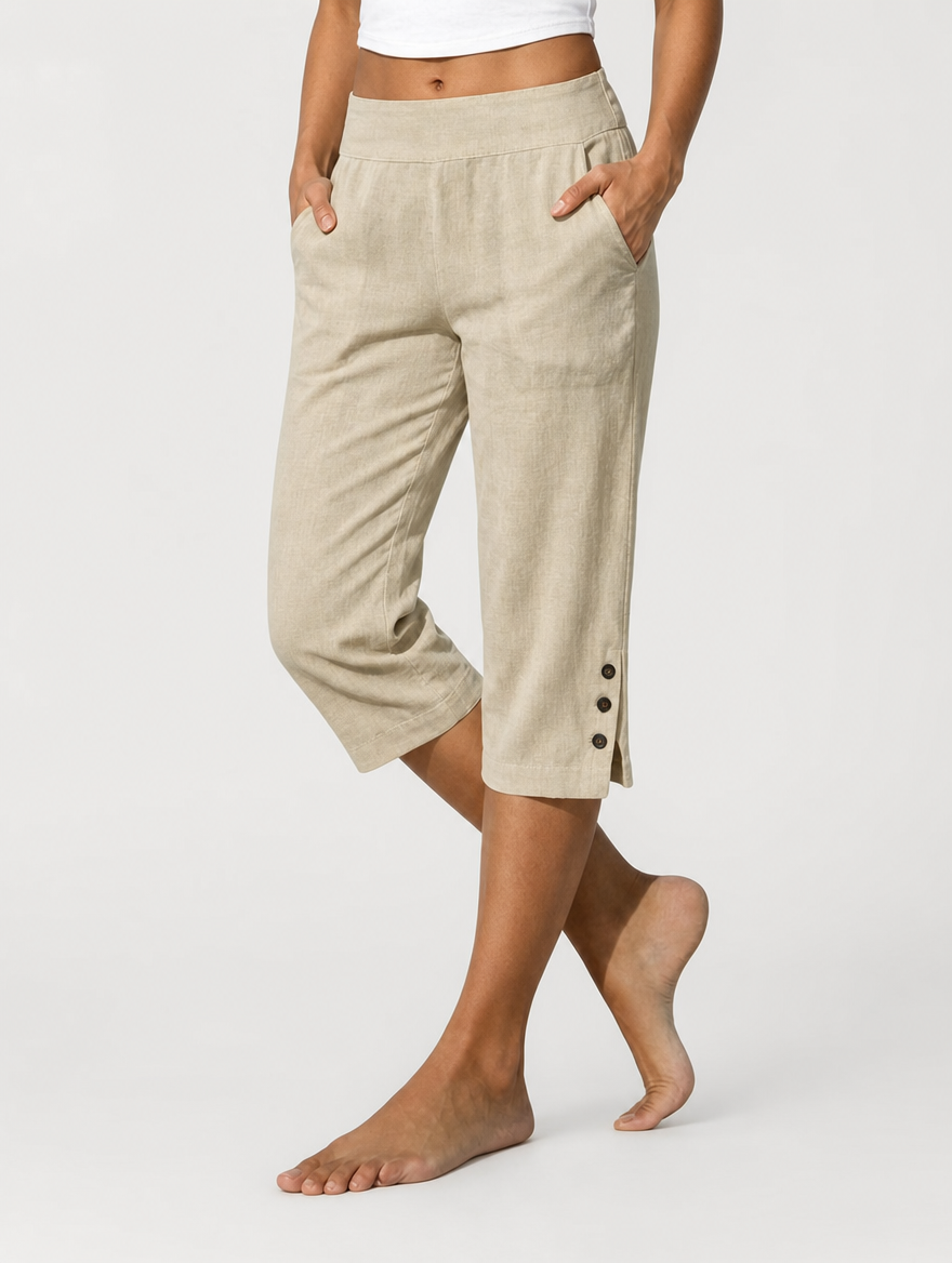 Women's Cotton Linen Cropped Trousers